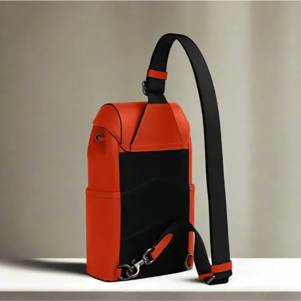 Coach Racer Pack Leather Sling Bag Deep Orange Gunmetal Mens CU111 NWOT
